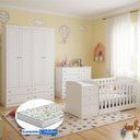Ver imagem 1 de Quarto Infantil Americano 4 Portas e Berço Multifuncional Atlanta Ambiente Branco Fosco com Colchão