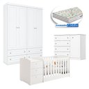 Ver imagem 7 de Quarto Infantil Americano 4 Portas e Berço Multifuncional Atlanta Ambiente Branco Fosco com Colchão