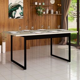 Mesa de Jantar para 6 Lugares 120x80 para Cozinha Sala de Jantar com Pés de Ferro e Tampo Mdf:off Wh - 1