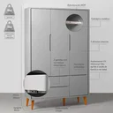 Ver imagem 6 de Kit Quarto Infantil Theo com Pés Retrô Mel - Berço + Cômoda 6 Gavetas + Guarda-roupa 3 Portas + Polt