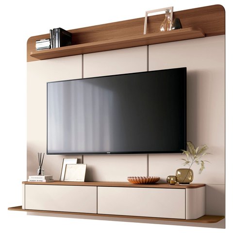 Painel Tv 70 Pol 180cm Bancada Suspensa Galax Off/castanho - Hb Móveis