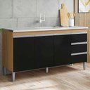 Ver imagem 2 de Balcão de Cozinha com Pia Inox 150cm 3 Gavetas Andréia Amêndoa/preto - Ajl Móveis