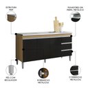 Ver imagem 3 de Balcão de Cozinha com Pia Inox 150cm 3 Gavetas Andréia Amêndoa/preto - Ajl Móveis