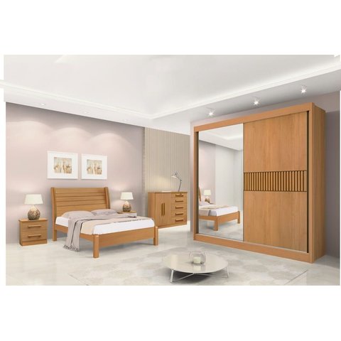 Guarda Roupa Casal com Espelho 2 Portas 6 Gavetas - Titanium Ripado-cinamomo- Móveis D'doro