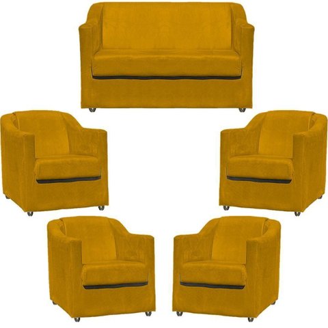 Kit Namoradeira Decorativa + 4 Poltronas para Sala Manicure Recepção Consultório Mila Suede