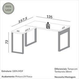 Escrivaninha para Escritório 100% Mdf Industrial - 3