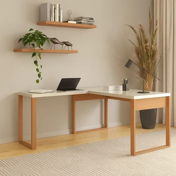 Escrivaninha Mesa Escritório 100% 157,5cm Industrial Freijo E Off White