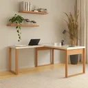 Ver imagem 1 de Escrivaninha Mesa Escritório 100% MDF 157,5cm Industrial Freijo e Off White Branco