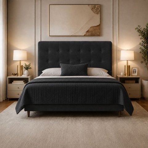 Cabeceira para Cama Casal King Estofada 1,93 ,Mts Liz Vilajo: Suede Preto