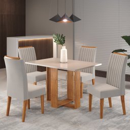 Mesa de Jantar Retangular Iluminata com 4 Cadeiras Fran Mel/blonde/marfim - Casa Giulia - 1