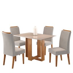 Mesa de Jantar Retangular Iluminata com 4 Cadeiras Fran Mel/blonde/marfim - Casa Giulia - 2