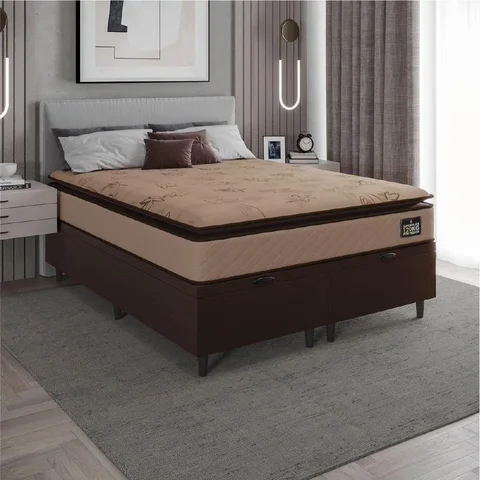 Cama Box Baú Queen Colchão Espuma D33 Pillow Top Van Gogh 158x198x70cm Hellen