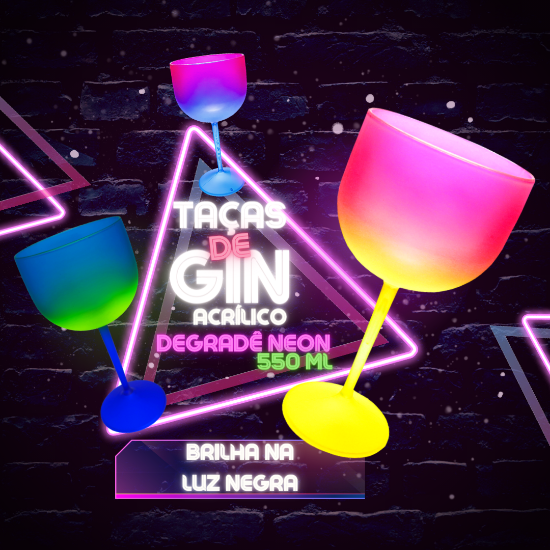 6 Taças Gin Degradê Bicolor Fosco Acrílico 550 Ml:Roxo/Pink Neon - 2