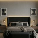 Ver imagem 1 de Cabeceira Cama Casal King Size Livia 195cm Orgânica Curva Bouclê Preto - Montanari's Decor