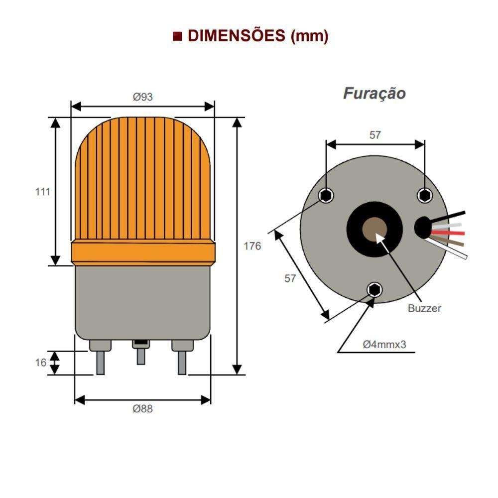 Sinalizador Giratório Giroled Buzzer | 12v até 220vca/vcc | Lte1103-y | Amarelo - 4