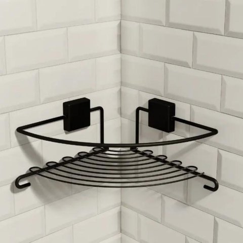 Porta Shampoo De Canto Em Aço - Preto