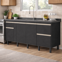 Ver imagem 1 de Gabinete Cozinha Mdf 1,94m Elegance com 8 Pés e Amplo Espaço:preto