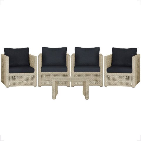 Mesa Centro e 4 Poltronas Madri Corda Náutica Estofado 12 Trama Original