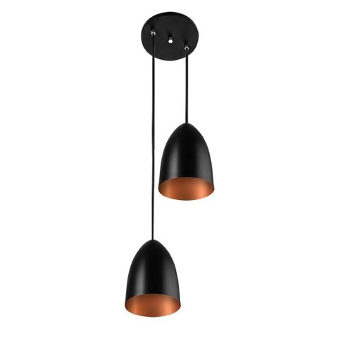 Pendente Vegas Aluminio Duplo Preto/Cobre sala cozinha
