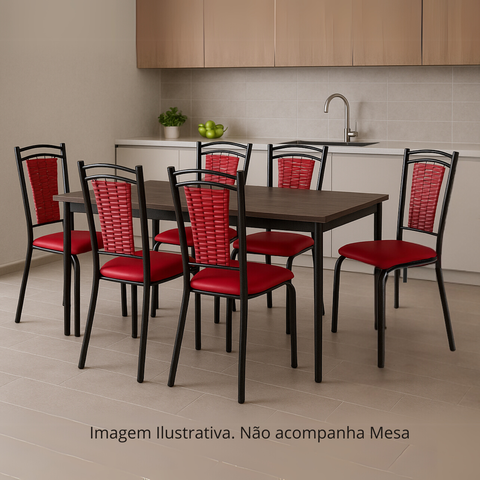 Kit 6 Cadeira Paris Cozinha Tubular Aço Preto Craquelado Estofada Encosto Junco