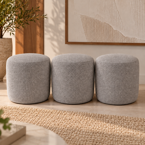 Kit 03 Puff Perse 36cm Decorativo Puffe Sala Quarto Tecido Linho