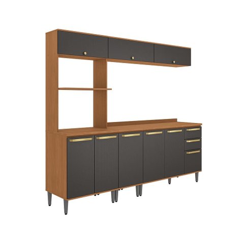 Armário de Cozinha Completa 3 Gavetas 230cm Canela/Preto Elara Kappesberg