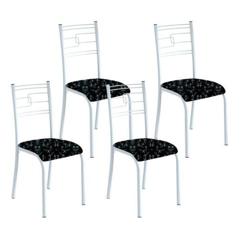 Kit 4 Cadeiras Paraty Corino Preto Lirio Tubo Branco