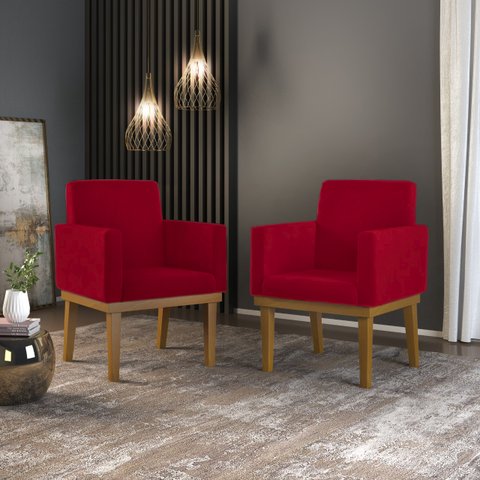 KIT 02 Cadeiras Com Base Mesa De Estudos Poltrona Decorativa Cor:Vermelha