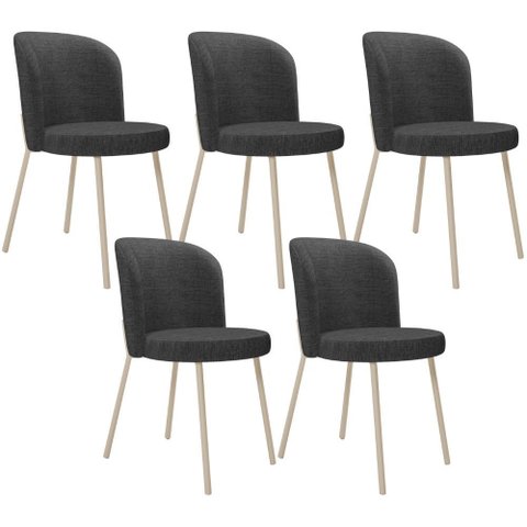 Kit 5 Cadeiras Sala de Jantar Estofada Gavi Arena L02 Linho Cinza Escuro - Lyam Decor
