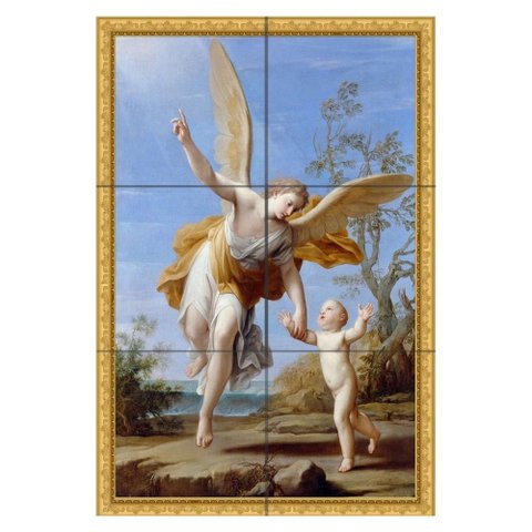 Quadro Anjo da Guarda Conduzindo Criança 60x40 em Azulejos