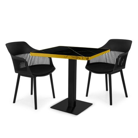 Conjunto Mesa de Jantar Quadrada Venezia 70x70cm Preta com 2 Cadeiras Estofadas Marcela - Preto