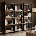 Ver imagem 1 de Estantes Escritório Home Office 189x178cm com 15 Prateleiras Mel/Preto