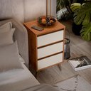 Ver imagem 3 de Kit 2 Mesa de Cabeceira Retrô Wood 3 Gavetas Freijó/Off White – EJ Móveis