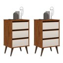 Ver imagem 1 de Kit 2 Mesa de Cabeceira Retrô Wood 3 Gavetas Freijó/Off White – EJ Móveis
