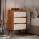 Ver imagem 2 de Kit 2 Mesa de Cabeceira Retrô Wood 3 Gavetas Freijó/Off White – EJ Móveis
