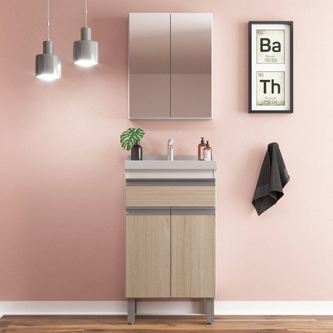 Gabinete de Banheiro 50cm com Lavatório e Armário Branco/Carvalho Berlin