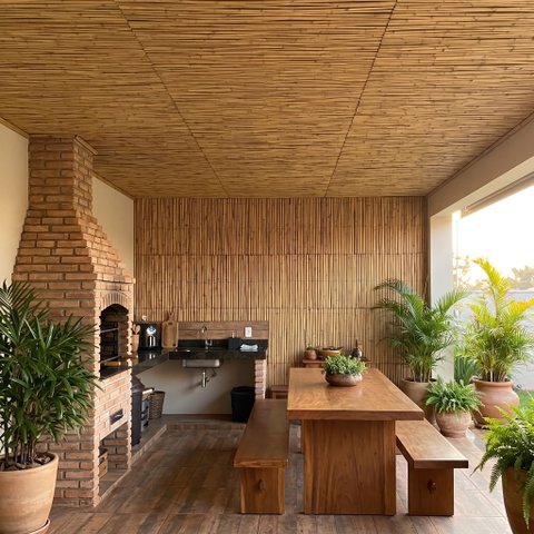 Revestimento e Forro de Bambu Natural 5m x 1m Esteira para Varanda e Área Gourmet Marrom