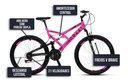 Ver imagem 5 de Bicicleta Gps 148 Dupla Suspensão e Freios V-brake, Aro 26 Aero, 36 Raias, 21 Marchas Colli Rosa