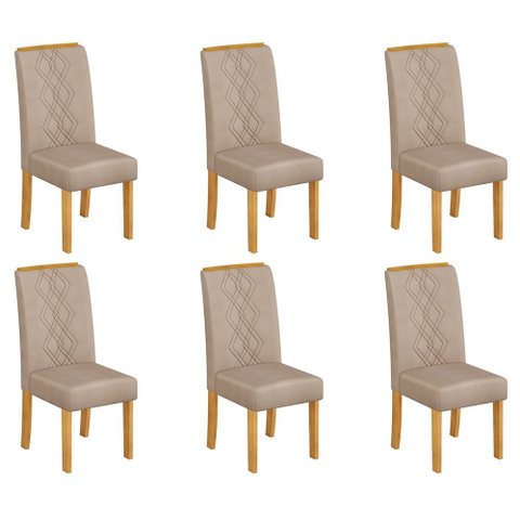 Conjunto Kit com 6 Cadeiras de Jantar Estofadas Ayla MDF Cedro Veludo Creme DJ Móveis