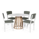 Ver imagem 1 de Mesa de Jantar Redonda Gabi Bran/jade com 4 Cadeiras Estofadas Ella Branco/cinza