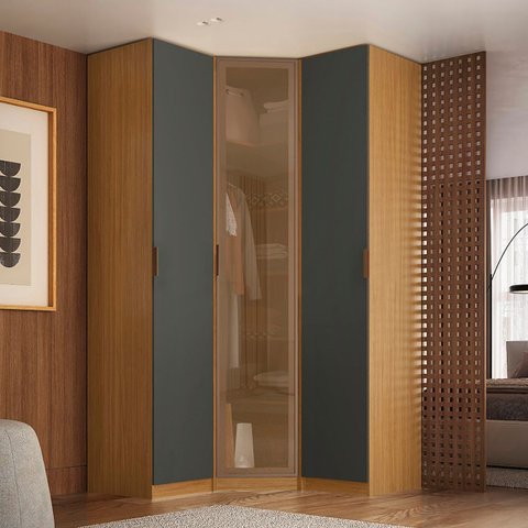Guarda Roupa de Canto Obliquo Reflecta 3 Portas Mdf Altezza Clean Belmax:freijó/titânio