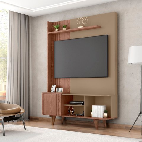 Estante para TV e Home Theater até 55 Polegadas 136cmx192,5cm Pés em Madeira Maciça Corumbaú Marrom Fendi/Freijó