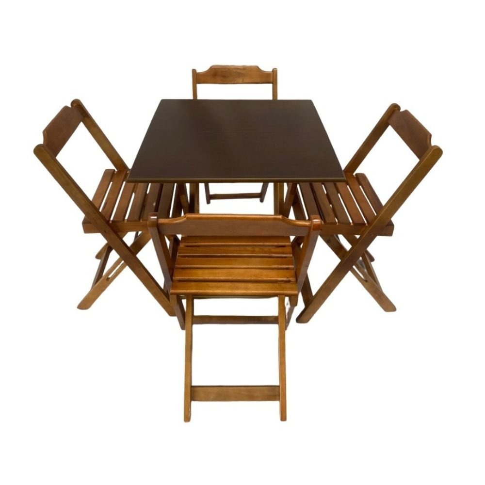Conjunto de Mesa Dobrável de Madeira 70x70cm com 4 Cadeiras Imbuia