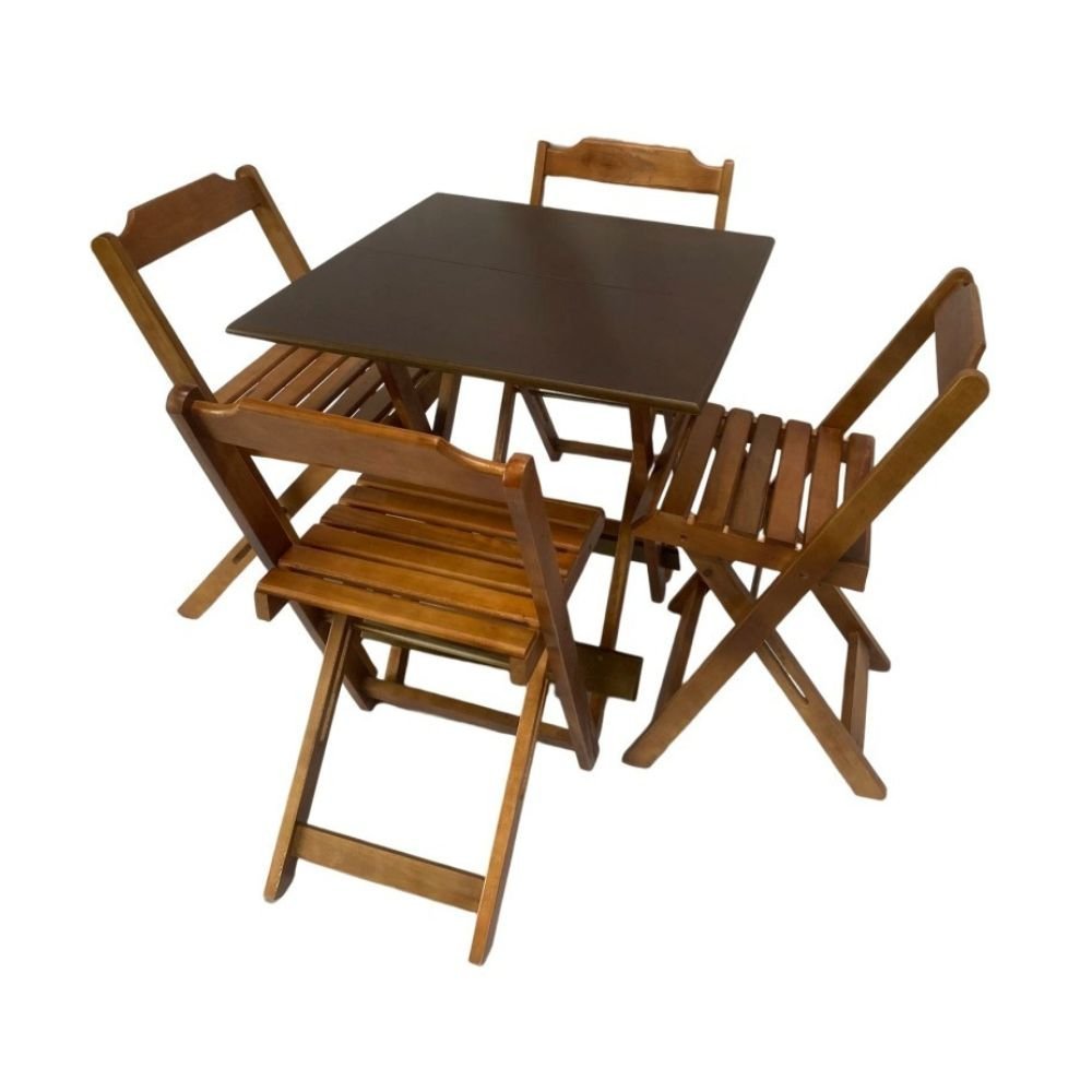 Conjunto de Mesa Dobrável de Madeira 70x70cm com 4 Cadeiras Imbuia - 3
