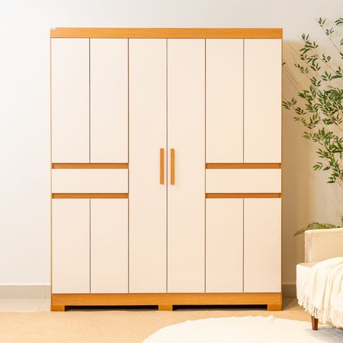 Guarda-Roupa 10 Portas e 02 Gavetas Olímpia Marrom/Cinamomo/Off White