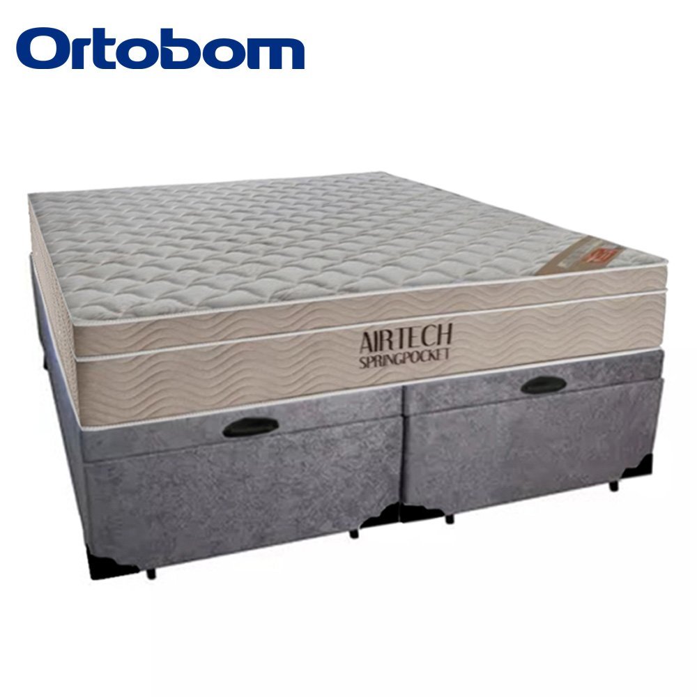 Cama Box Baú Queen Suede Bipartido + Colchão Ortobom Airtech Molas Ensacadas 158x198x65:cinza - 5