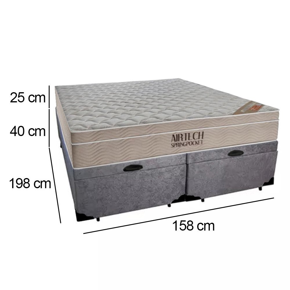 Cama Box Baú Queen Suede Bipartido + Colchão Ortobom Airtech Molas Ensacadas 158x198x65:cinza - 3