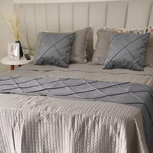 Peseira Drapeada Dupla Face em Veludo Cama Queen Cor:cinza Claro