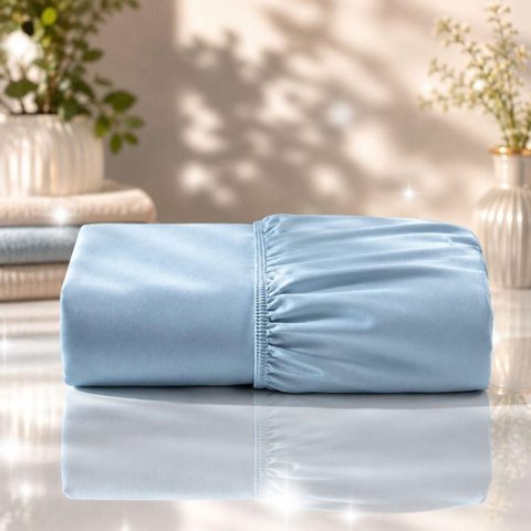 Jogo de Cama Lençol Quality Queen Micropercal 600 Fios Macio Azul Claro Casa Show Enxovais