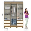 Ver imagem 4 de Guarda Roupa Solteiro 3 Portas 4 Gavetas Lema Briz Marrom/Nature/Off White